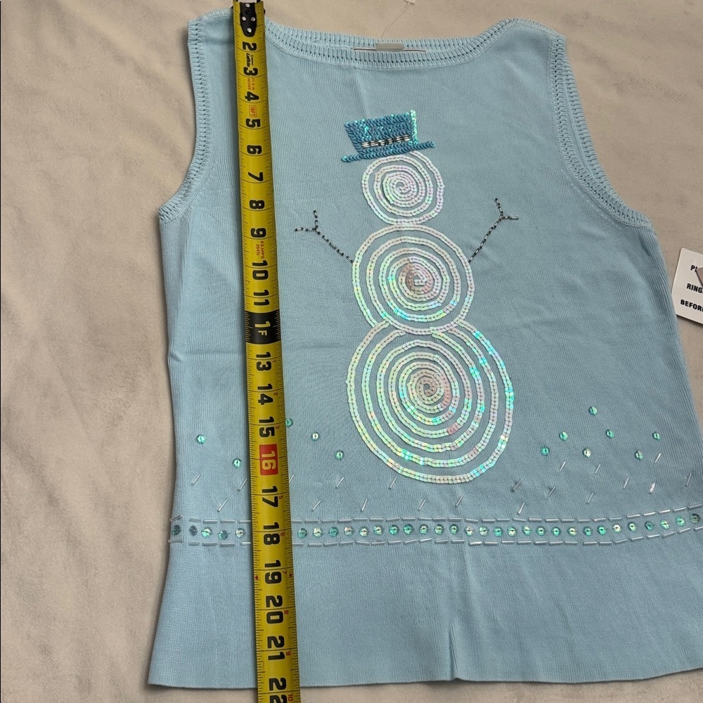 NWT! Lucia Burns Light Blue Sequin Snowman Tank Top, sz L - Picture 9 of 11